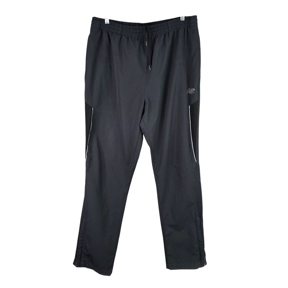 Mens New Balance Black Athletic Track Pants Polyester Blend Reflective Trim L